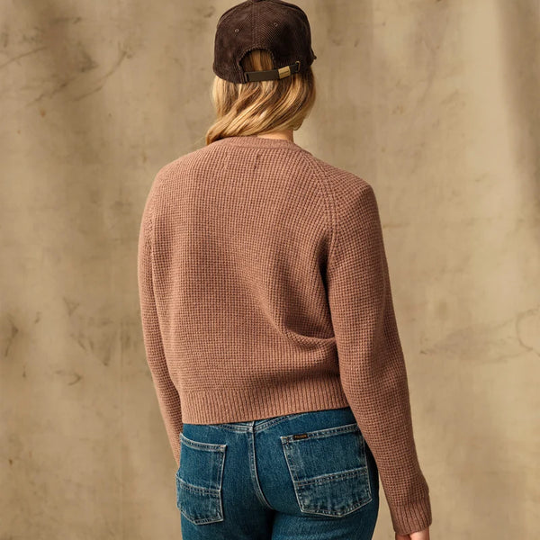WOMEN'S WAFFLE KNIT MERINO SWEATER BROWN HEATHER
