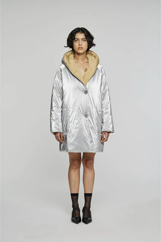 GIACCA REVERSIBILE IN NYLON ARGENTO BEIGE