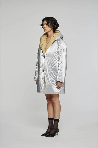 GIACCA REVERSIBILE IN NYLON ARGENTO BEIGE