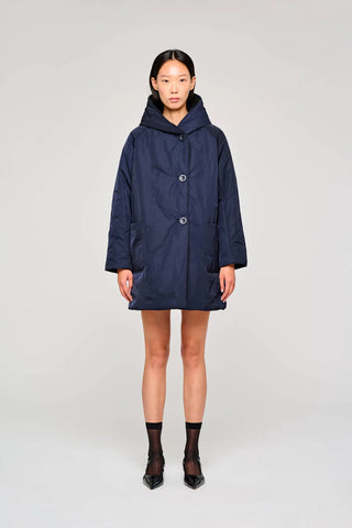 GIACCA LUNGA IN NYLON REVERSIBILE  BLU/PANNA