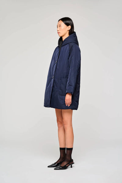 GIACCA LUNGA IN NYLON REVERSIBILE  BLU/PANNA