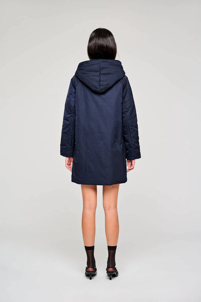 GIACCA LUNGA IN NYLON REVERSIBILE  BLU/PANNA