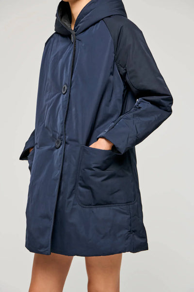 GIACCA LUNGA IN NYLON REVERSIBILE  BLU/PANNA