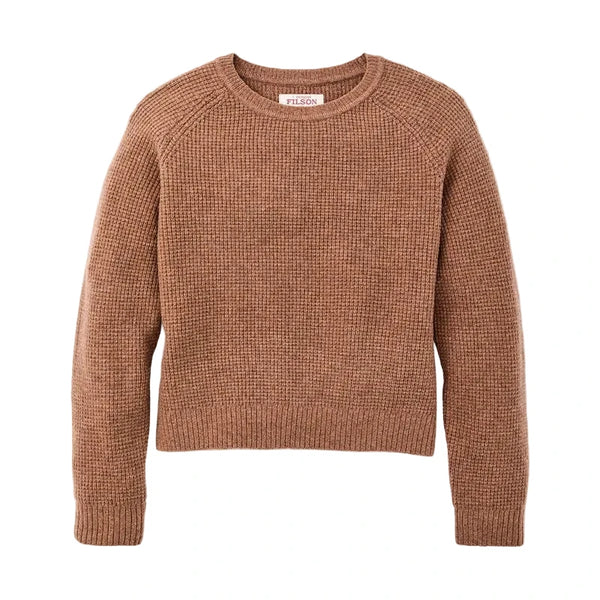 WOMEN'S WAFFLE KNIT MERINO SWEATER BROWN HEATHER