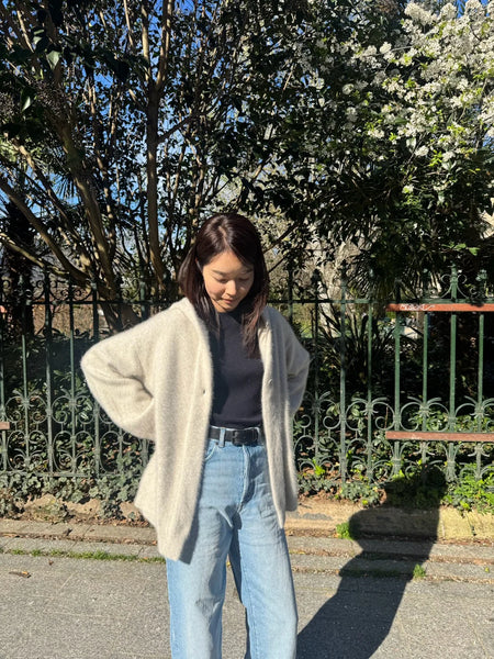 Cardigan con cappuccio in cashmere e volpe