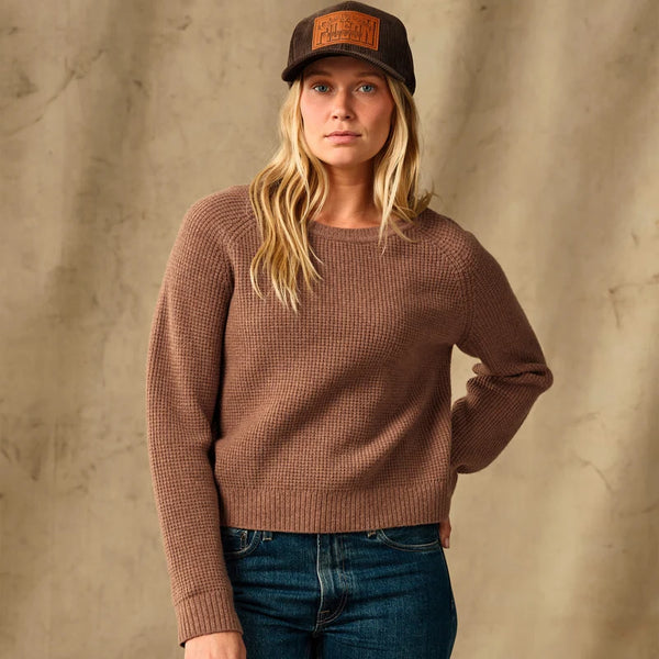 WOMEN'S WAFFLE KNIT MERINO SWEATER BROWN HEATHER