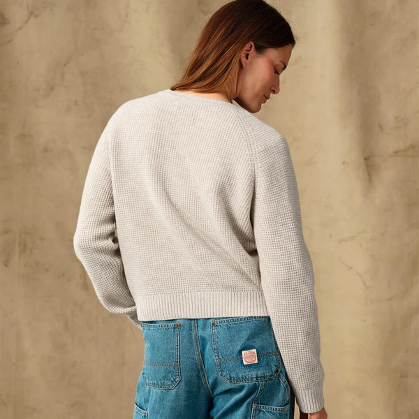 WOMEN'S WAFFLE KNIT MERINO SWEATER OYSTER HEATHER