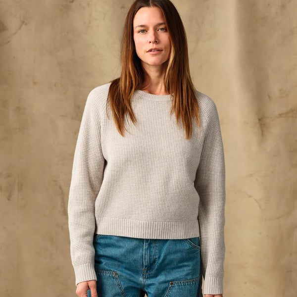 WOMEN'S WAFFLE KNIT MERINO SWEATER OYSTER HEATHER