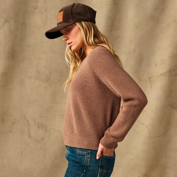 WOMEN'S WAFFLE KNIT MERINO SWEATER BROWN HEATHER