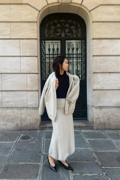 Cardigan con cappuccio in cashmere e volpe