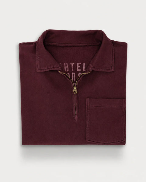 Yale Felpa Wine In Jersey Felpato Con Colletto E Zip