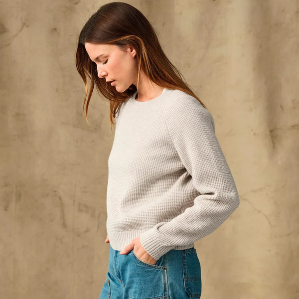 WOMEN'S WAFFLE KNIT MERINO SWEATER OYSTER HEATHER