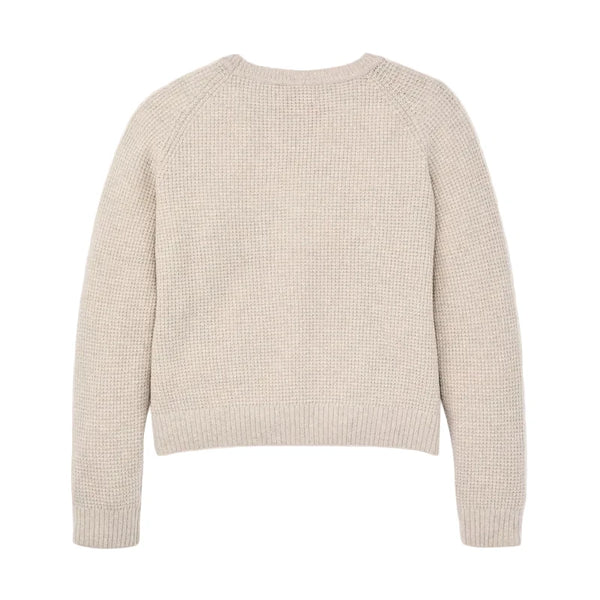 WOMEN'S WAFFLE KNIT MERINO SWEATER OYSTER HEATHER