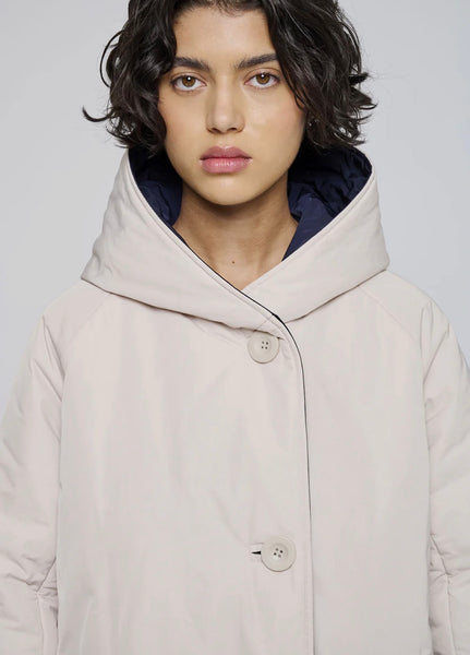 GIACCA LUNGA IN NYLON REVERSIBILE  BLU/PANNA