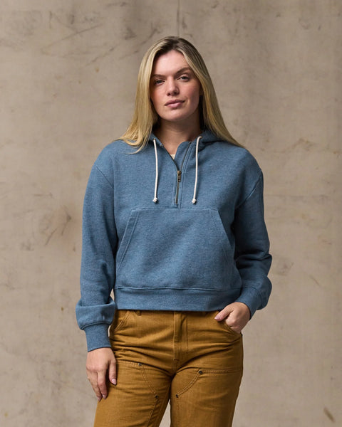 WOMEN'S FRENCH TERRY HALF-ZIP HOODIE LIGHT BLUE