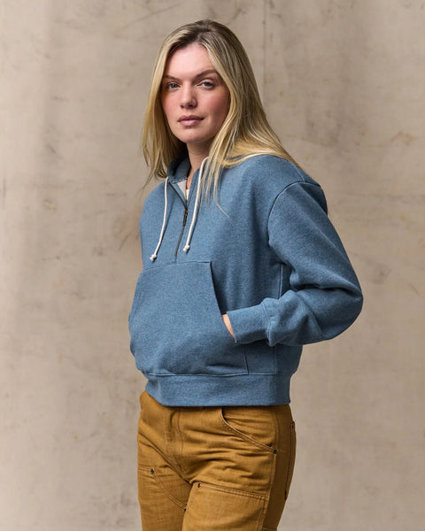WOMEN'S FRENCH TERRY HALF-ZIP HOODIE LIGHT BLUE