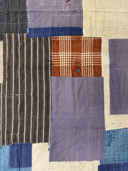 Rara coperta/tappeto vintage indaco giapponese Boro Sashiko