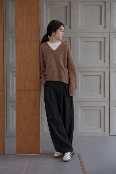 Maglione scollo a V in lana RWS spazzolata