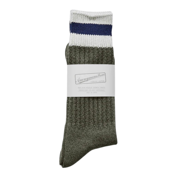 TUCK CUFF STRIPE CREW  MOSS