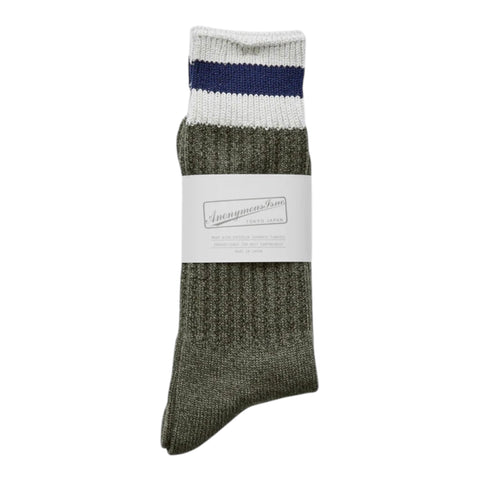 TUCK CUFF STRIPE CREW  MOSS