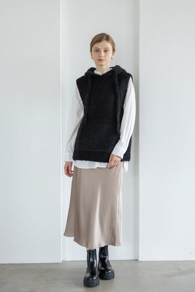 Maglione senza maniche con cappuccio in alpaca