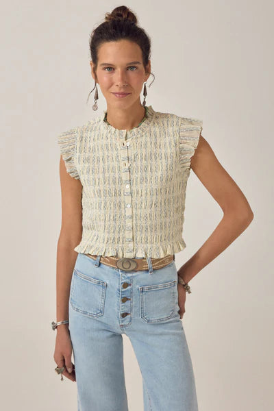 OMARIS SLEEVELESS BLOUSE Cloud Thread